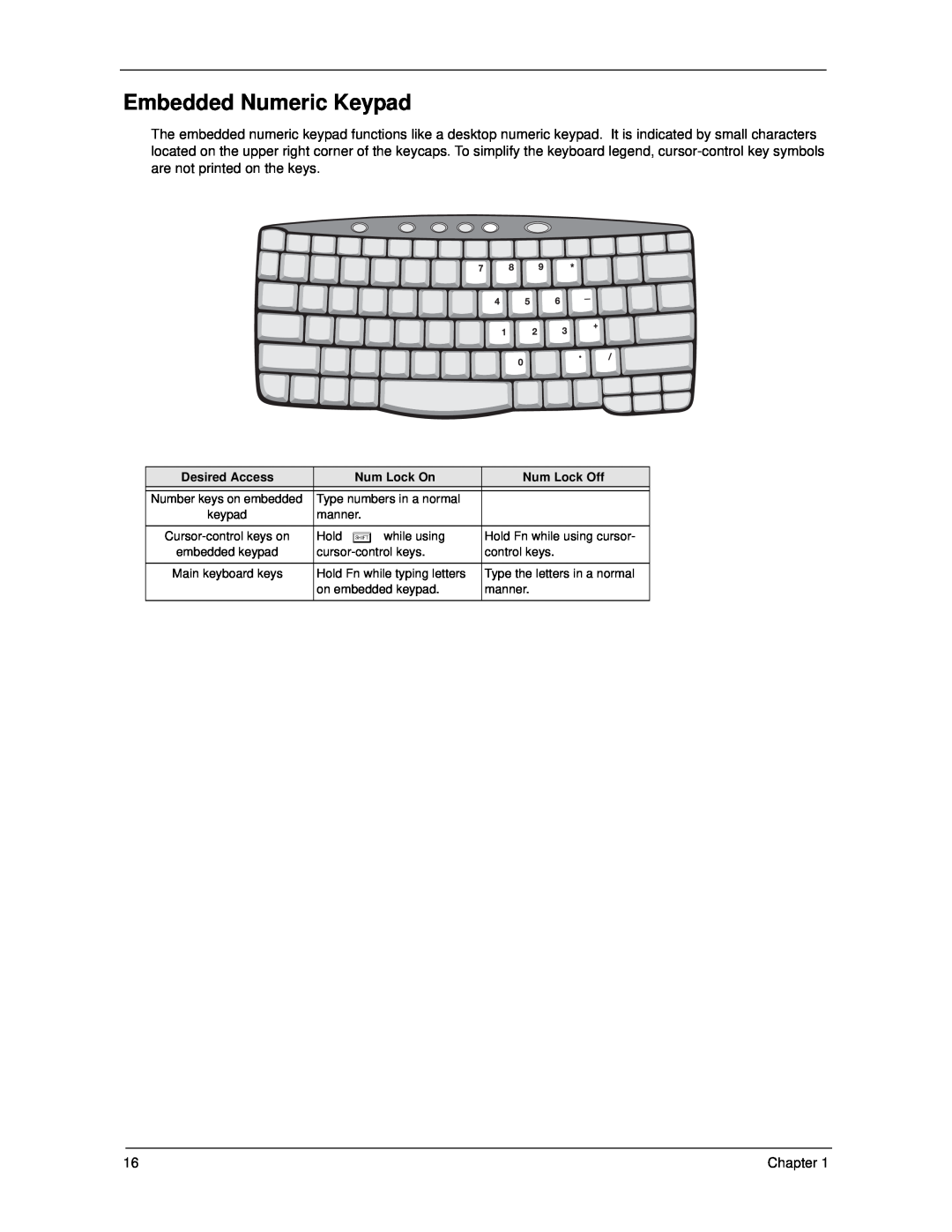 Acer 270 manual Embedded Numeric Keypad 