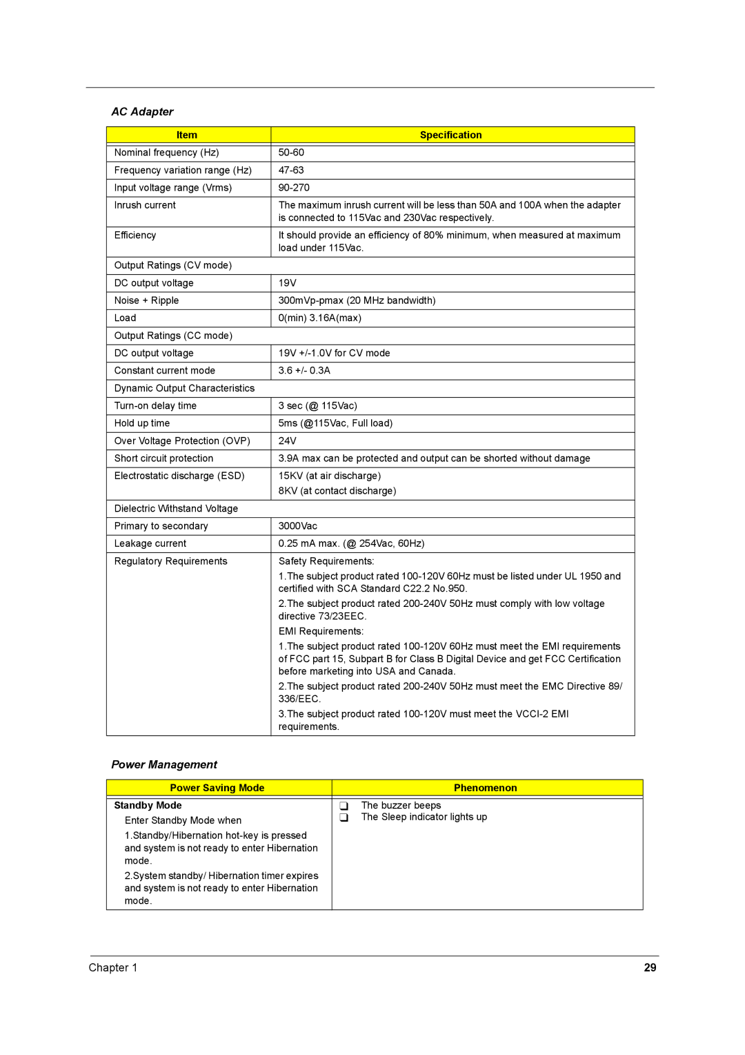 Acer 2700 manual Power Management, Power Saving Mode Phenomenon Standby Mode 