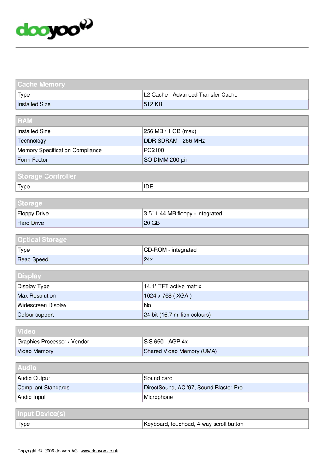 Acer 273X manual Cache Memory, Storage Controller, Optical Storage, Display, Video, Audio, Input Devices 