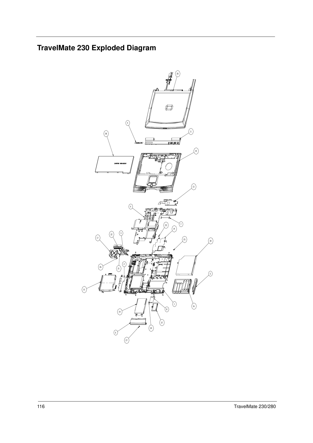 Acer 280 manual TravelMate 230 Exploded Diagram 