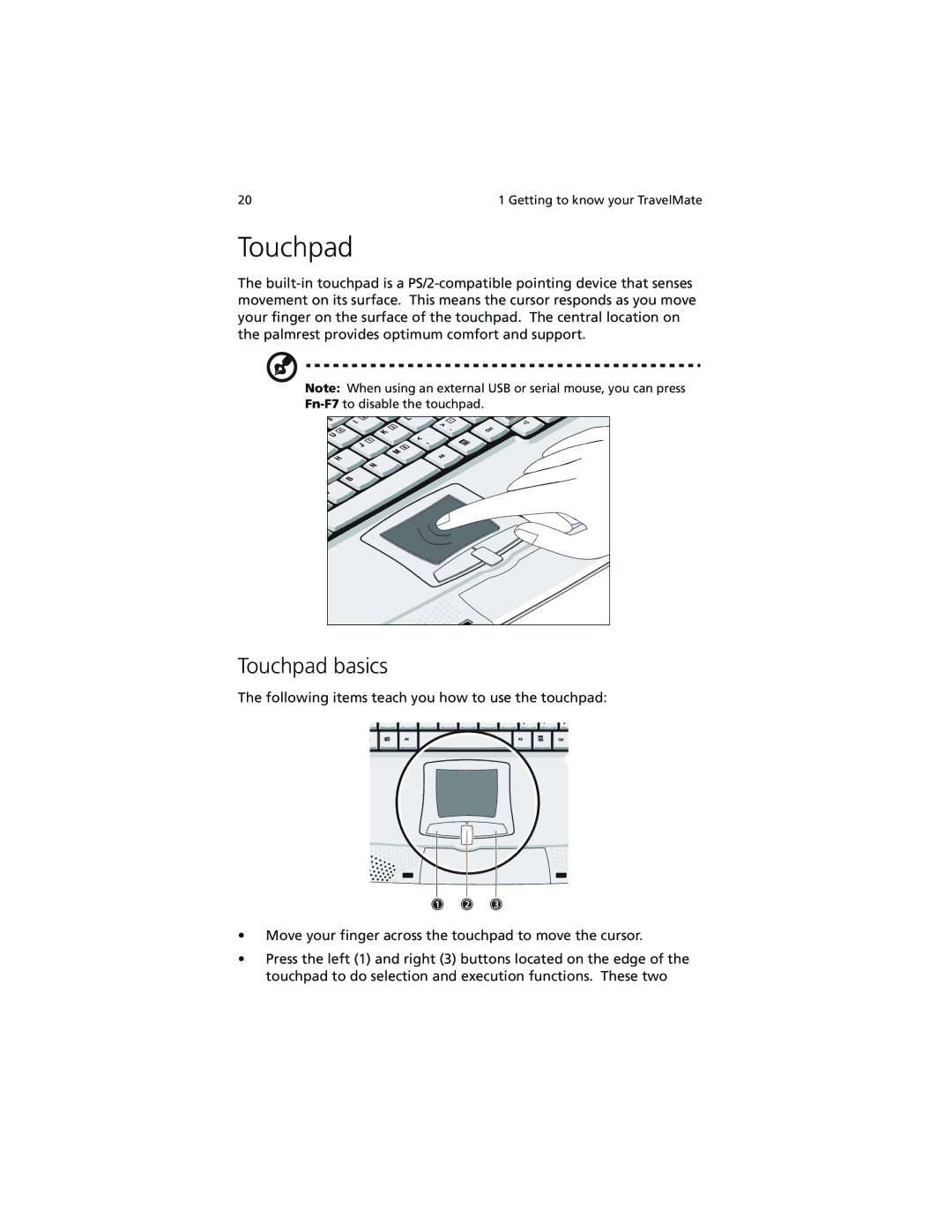 Acer 280 Series, 230 Series manual Touchpad basics 