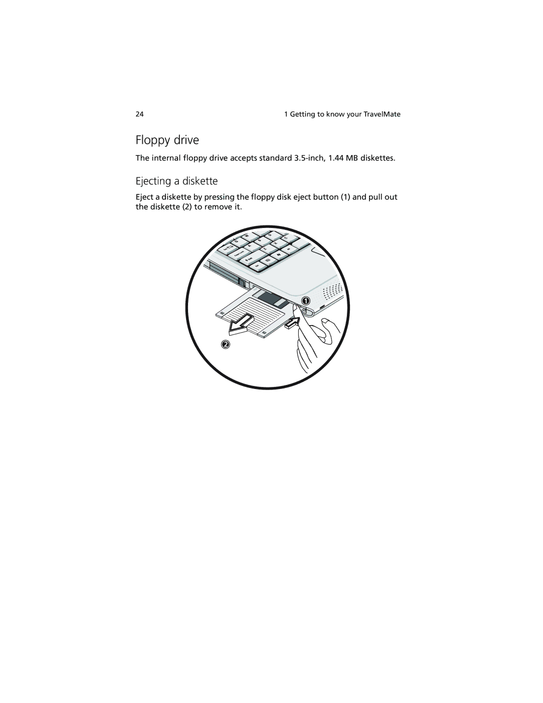 Acer 280 Series, 230 Series manual Floppy drive, Ejecting a diskette 