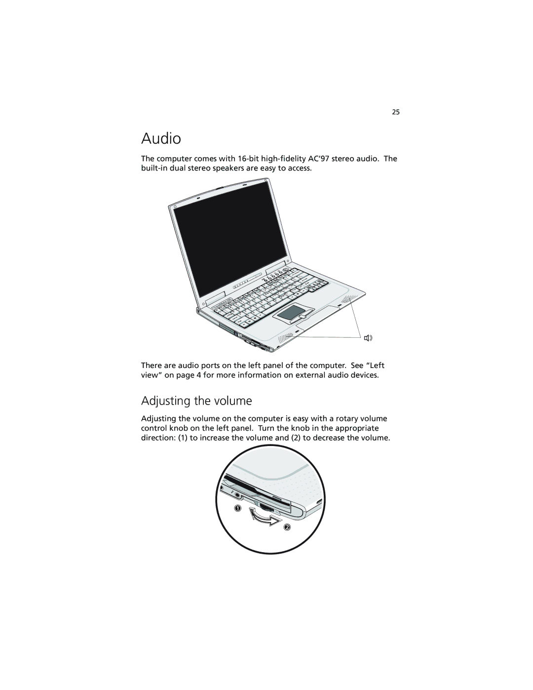 Acer 230 Series, 280 Series manual Audio, Adjusting the volume 