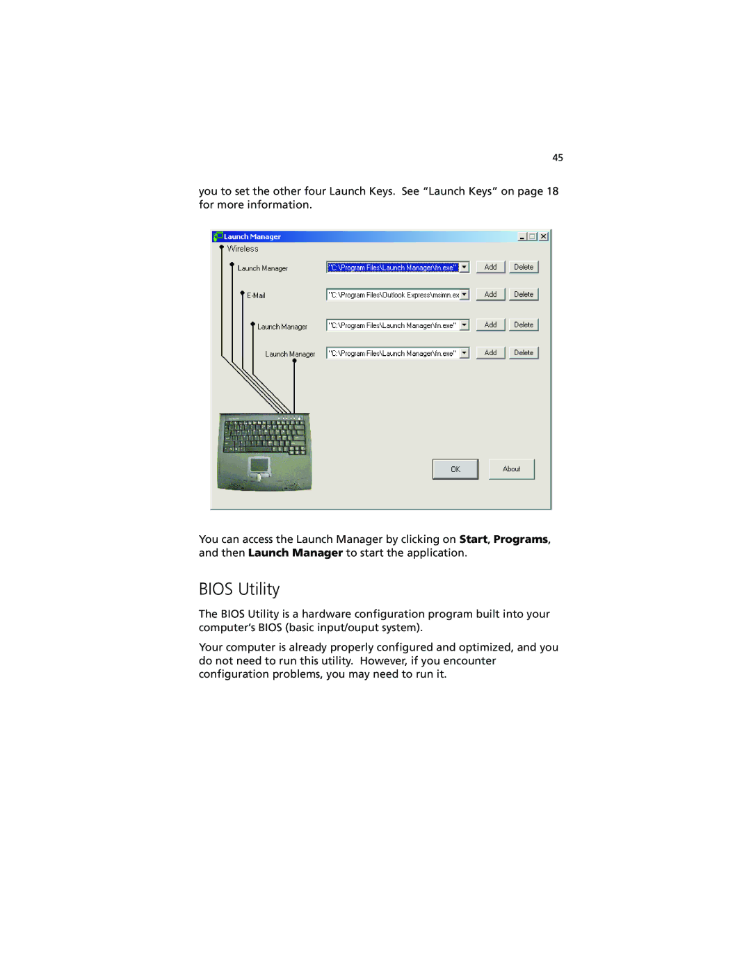 Acer 230 Series, 280 Series manual Bios Utility 