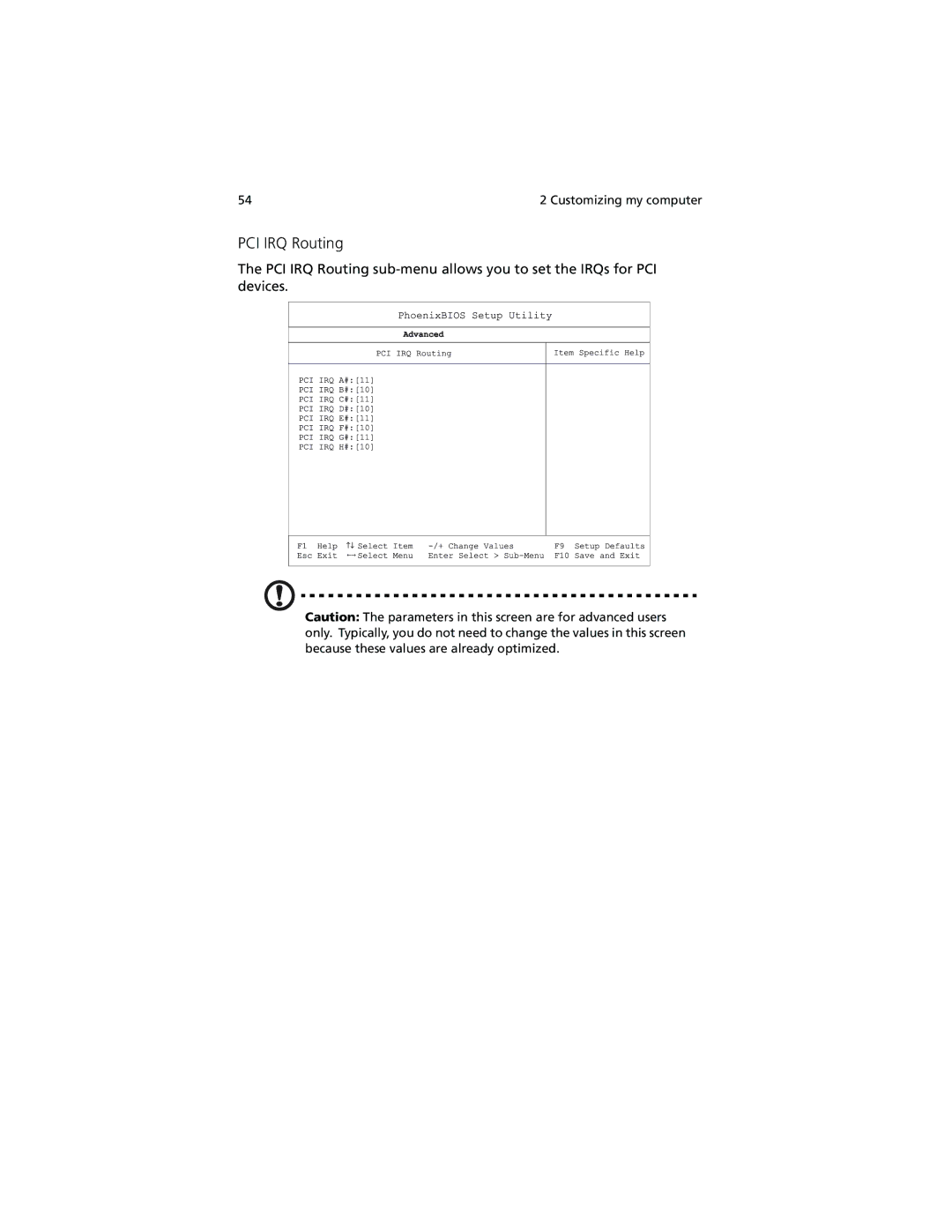 Acer 280 Series, 230 Series manual PCI IRQ Routing 