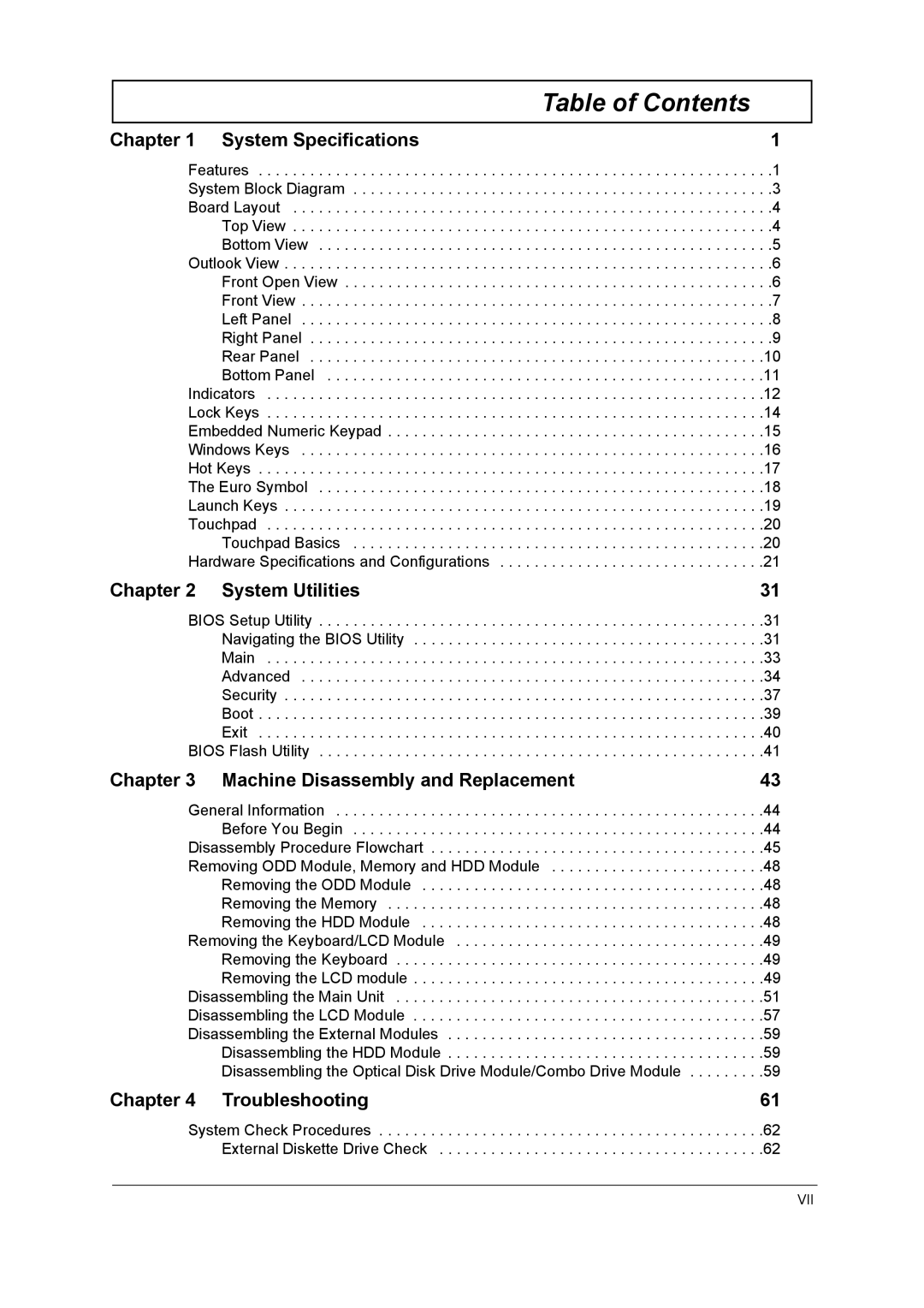 Acer 2900 manual Table of Contents 