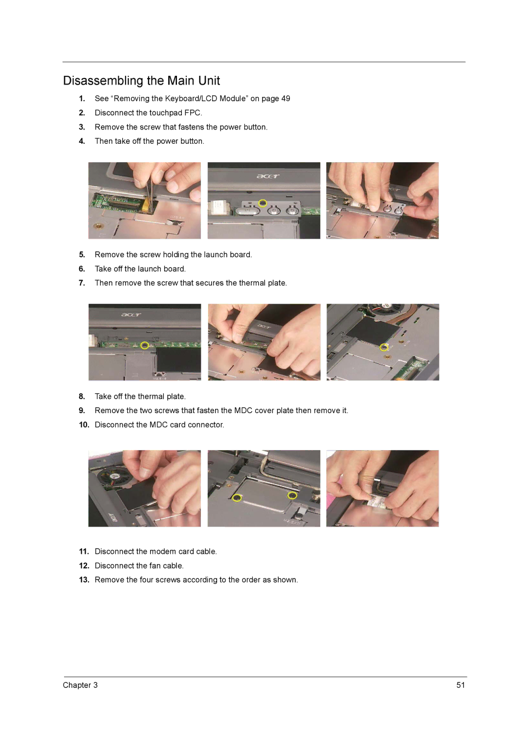 Acer 290E manual Disassembling the Main Unit 