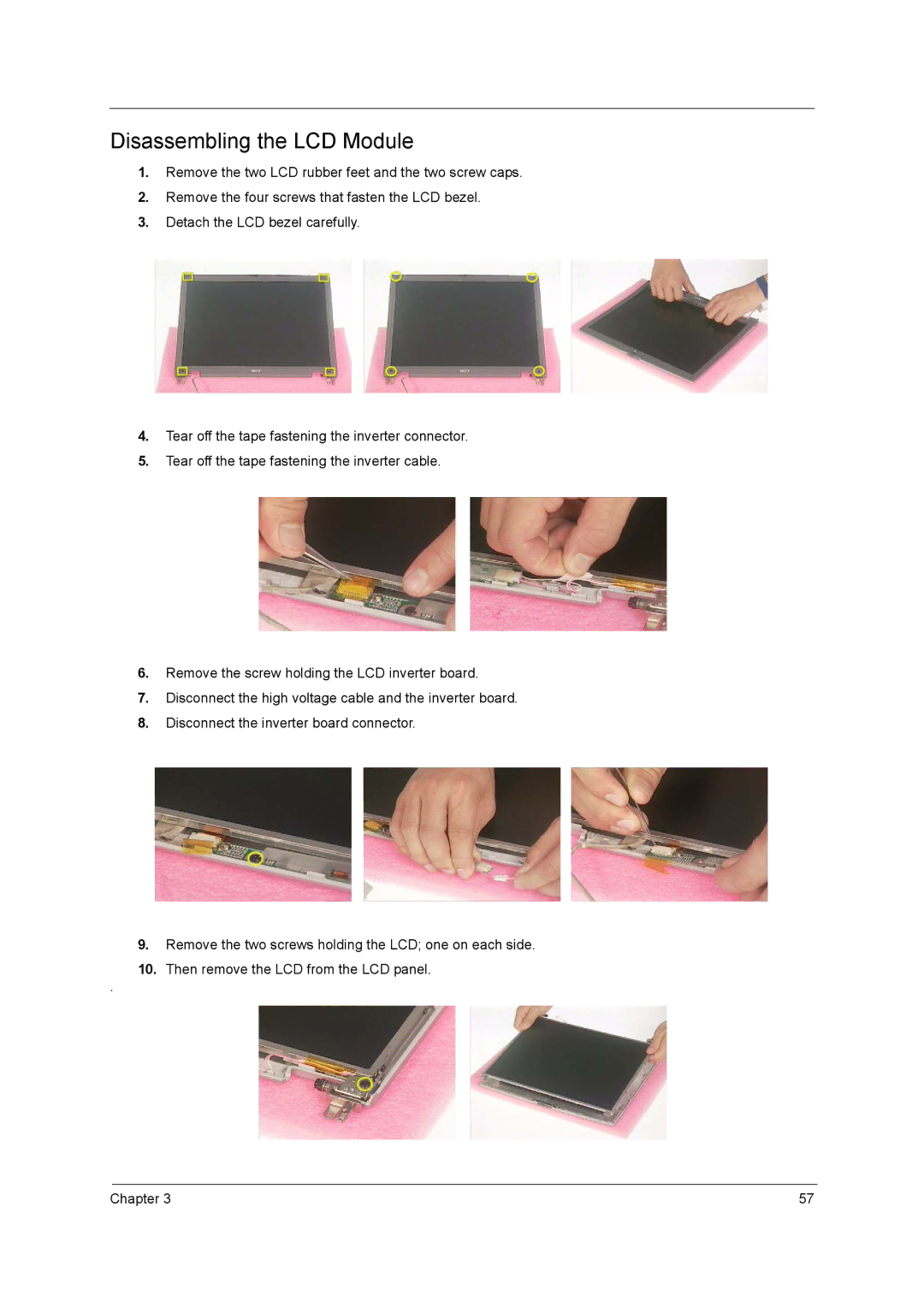 Acer 290E manual Disassembling the LCD Module 