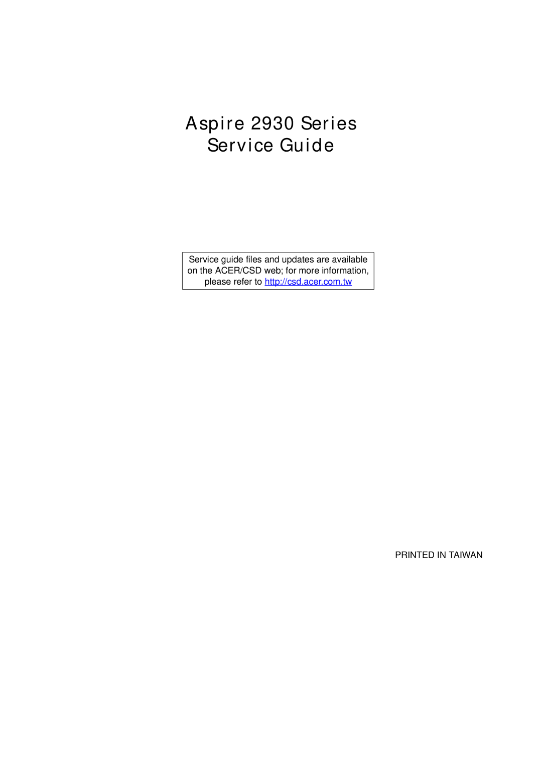 Acer manual Aspire 2930 Series Service Guide 