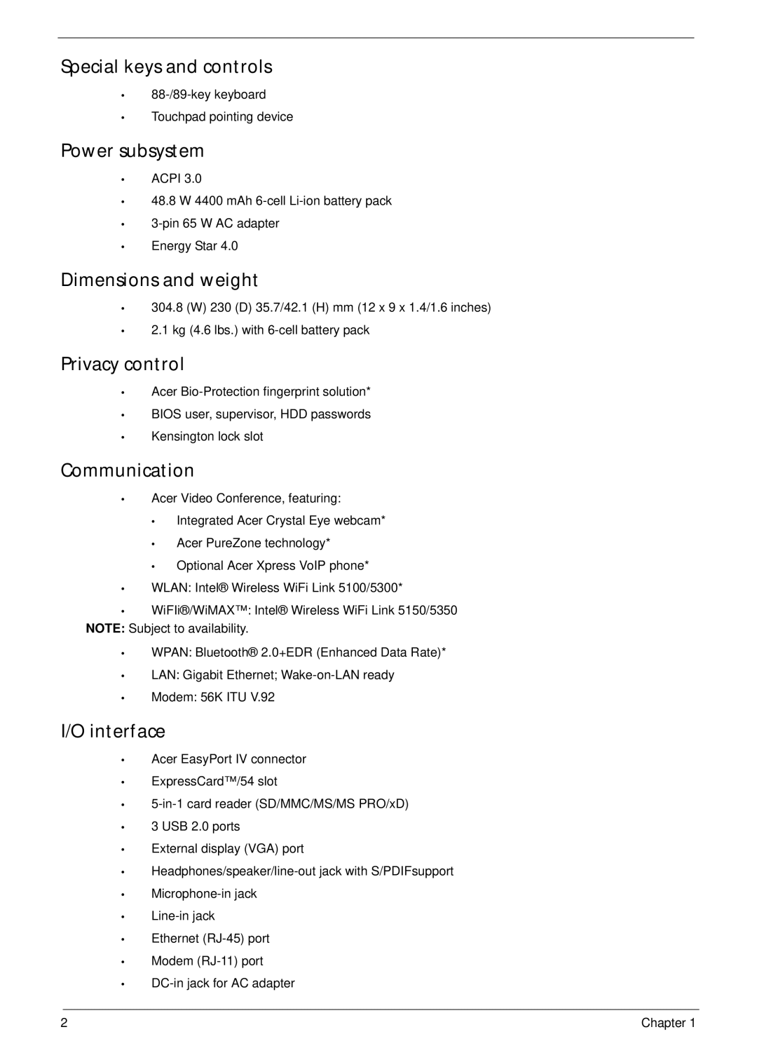 Acer 2930 manual Special keys and controls 