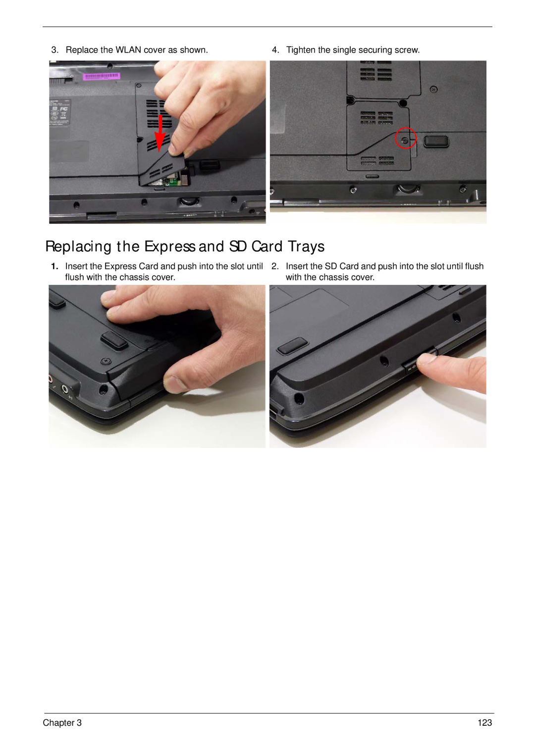 Acer 2930 manual Replacing the Express and SD Card Trays 