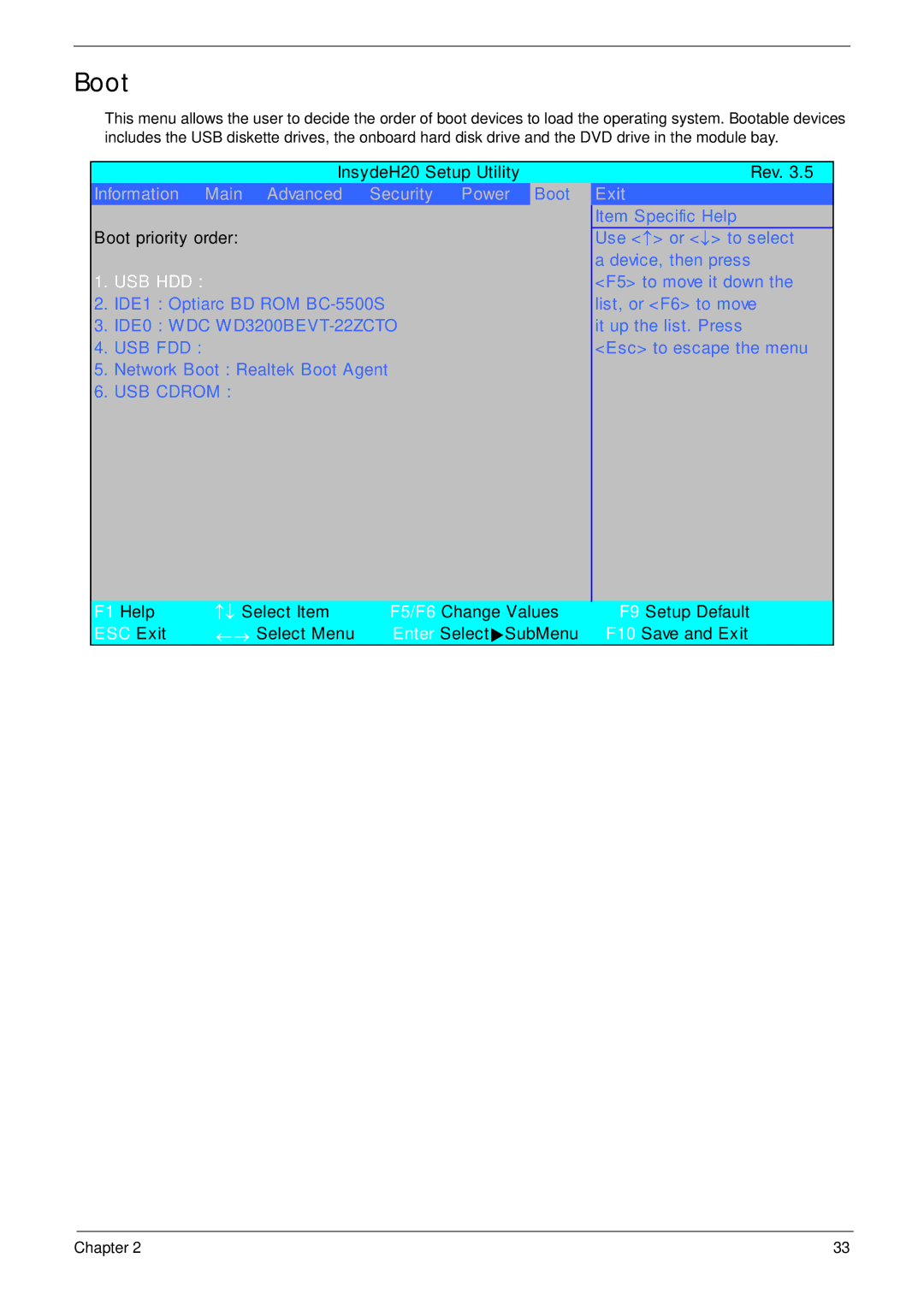 Acer 2930 manual Boot, Usb Hdd 