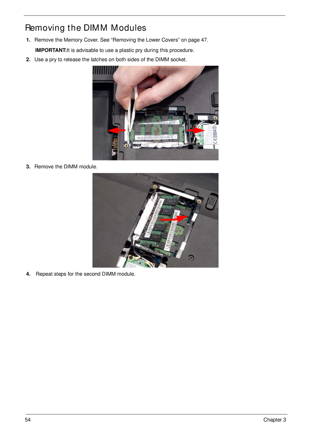 Acer 2930 manual Removing the Dimm Modules 