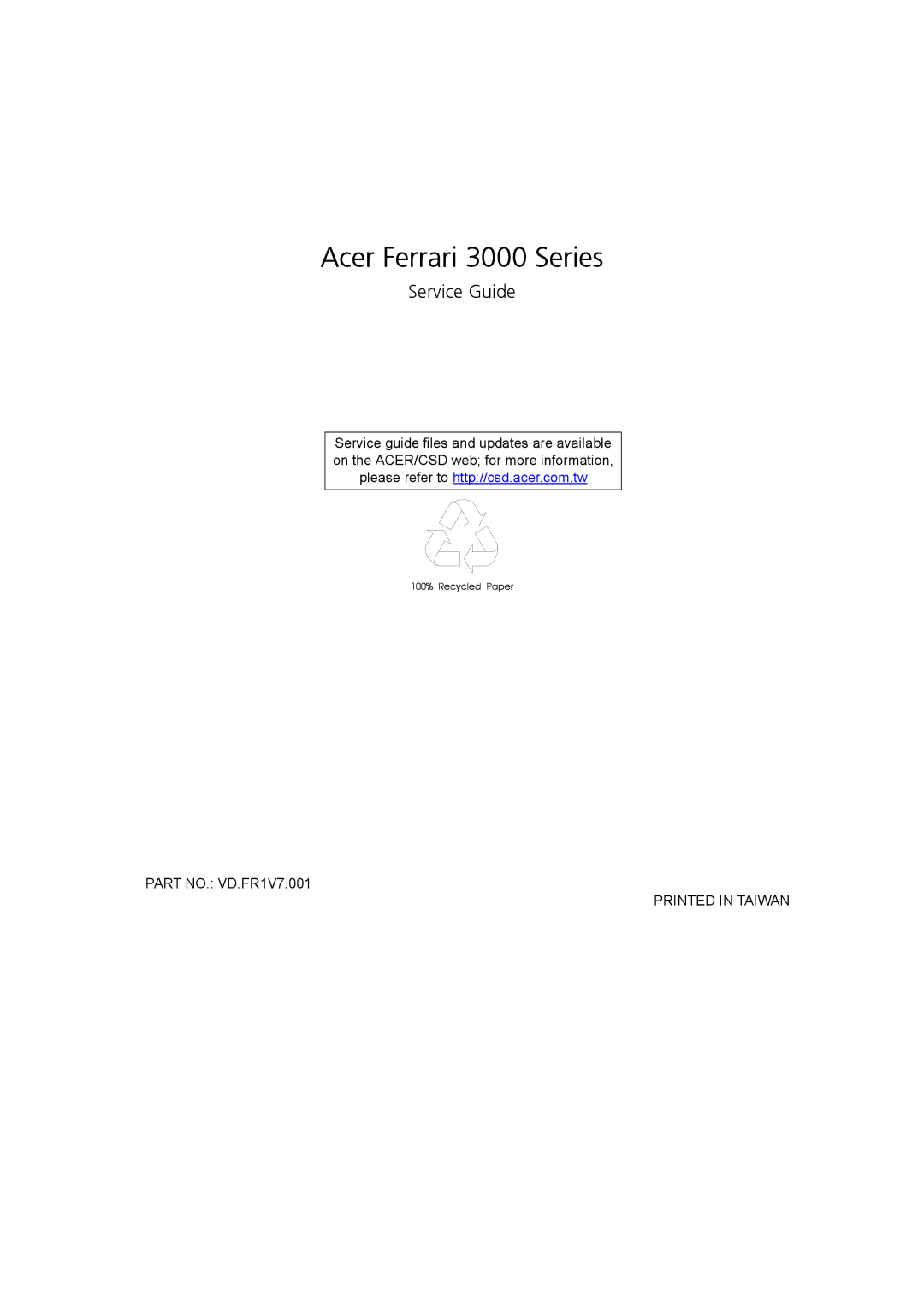 Acer 3000 series manual Acer Ferrari 3000 Series 