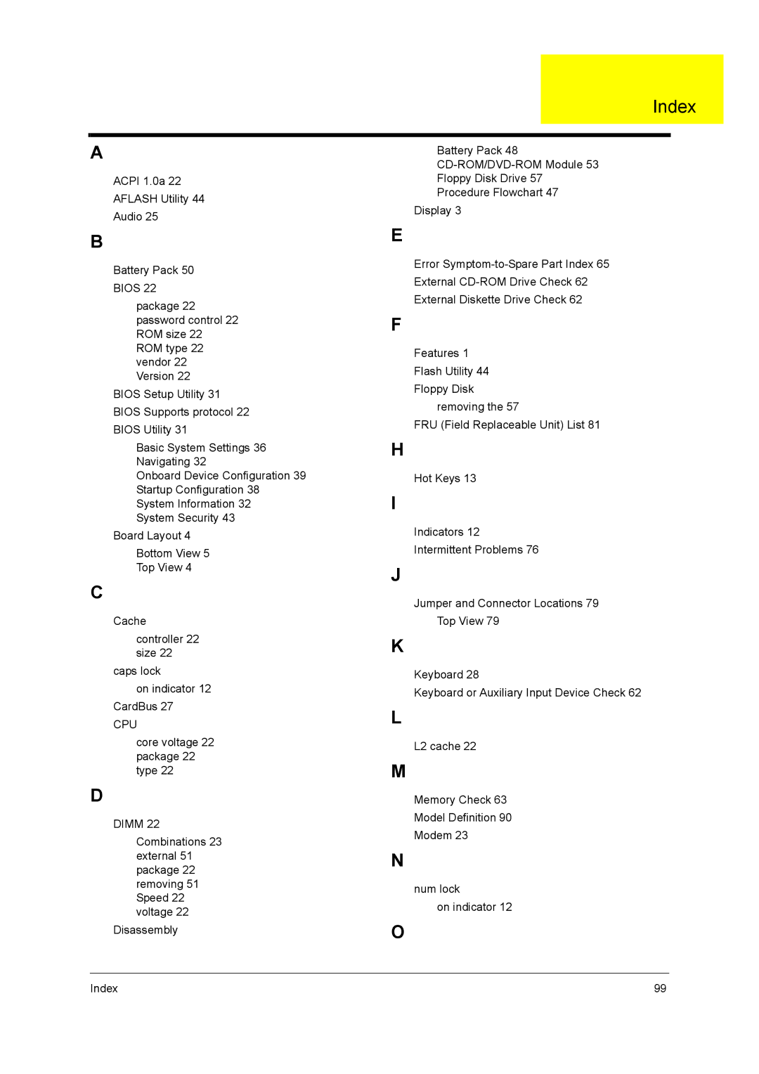 Acer 3000 series manual Index 