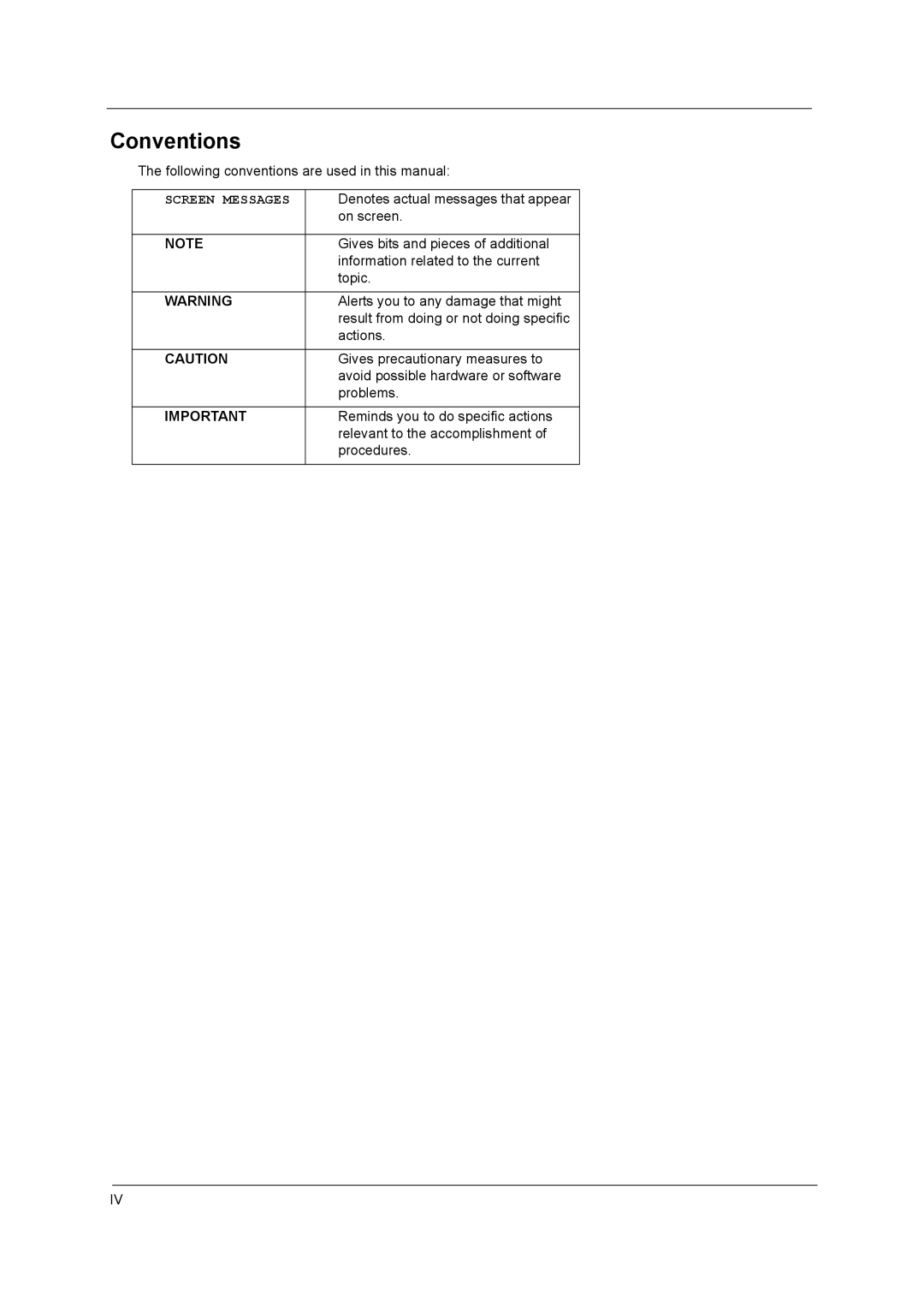 Acer 3000 series manual Conventions, Screen Messages 