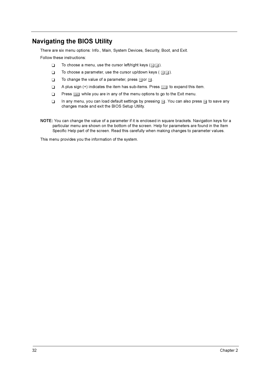 Acer 3000 series manual Navigating the Bios Utility 