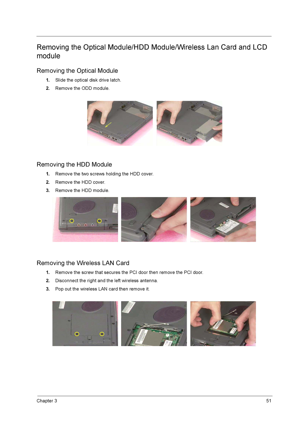 Acer 3000 series manual Removing the Optical Module 