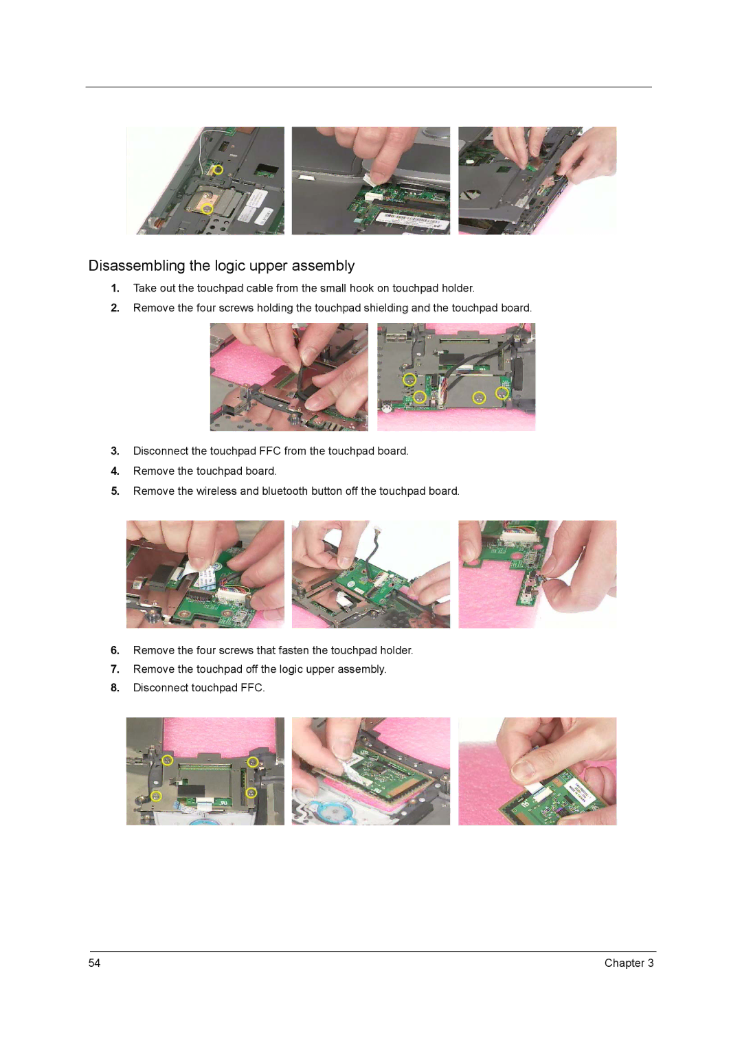 Acer 3000 series manual Disassembling the logic upper assembly 