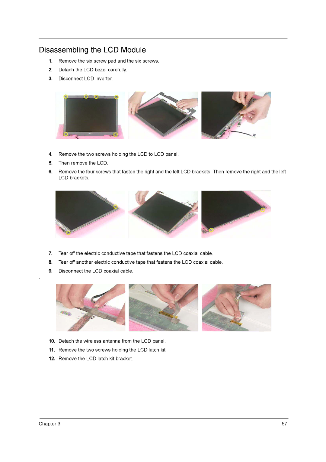 Acer 3000 series manual Disassembling the LCD Module 