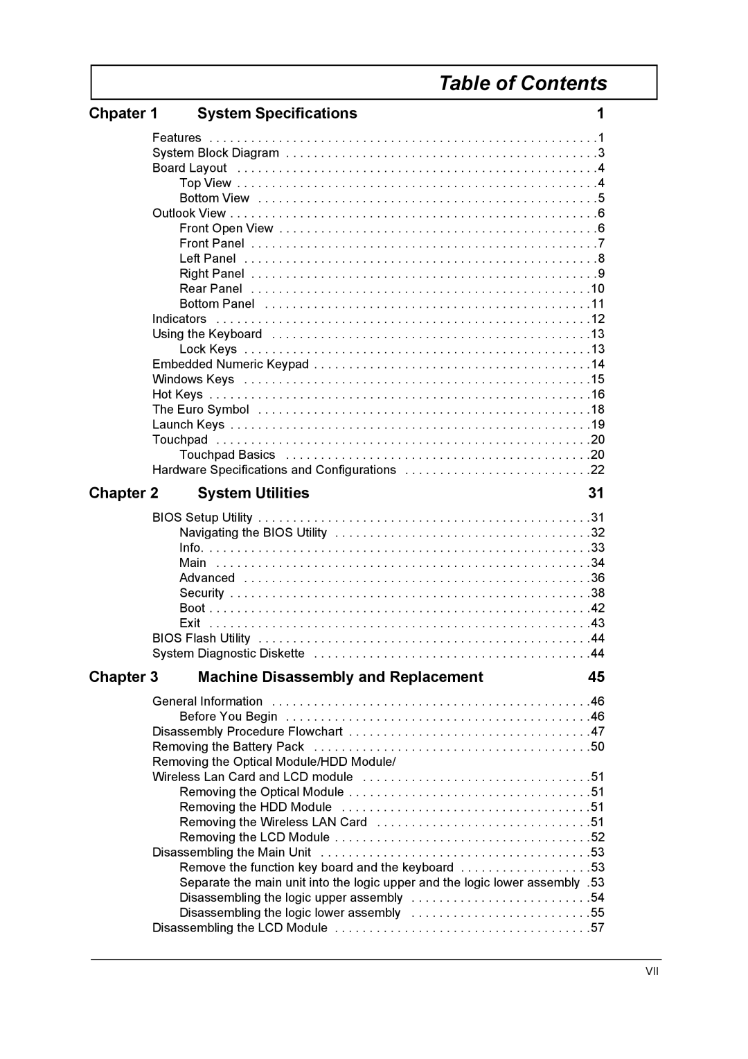 Acer 3000 series manual Table of Contents 