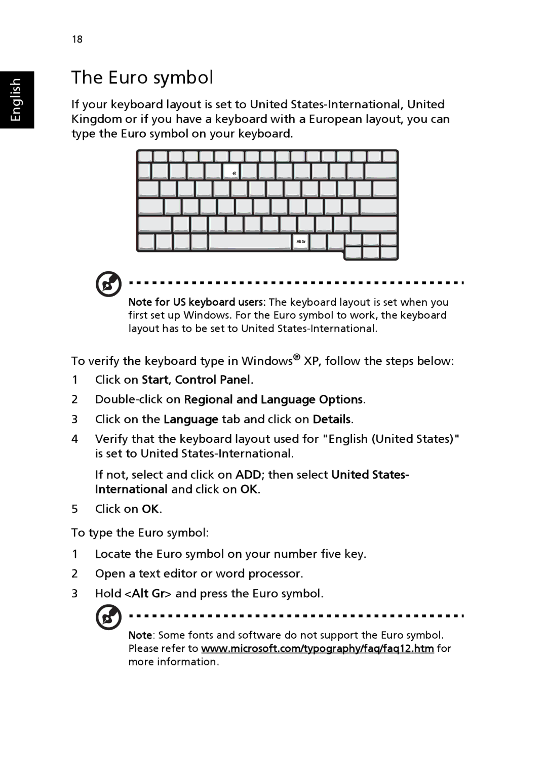 Acer 3000 series manual Euro symbol 