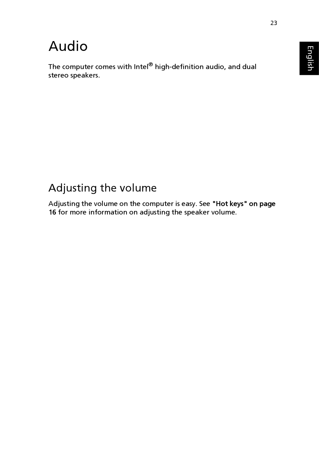 Acer 3000 series manual Audio, Adjusting the volume 