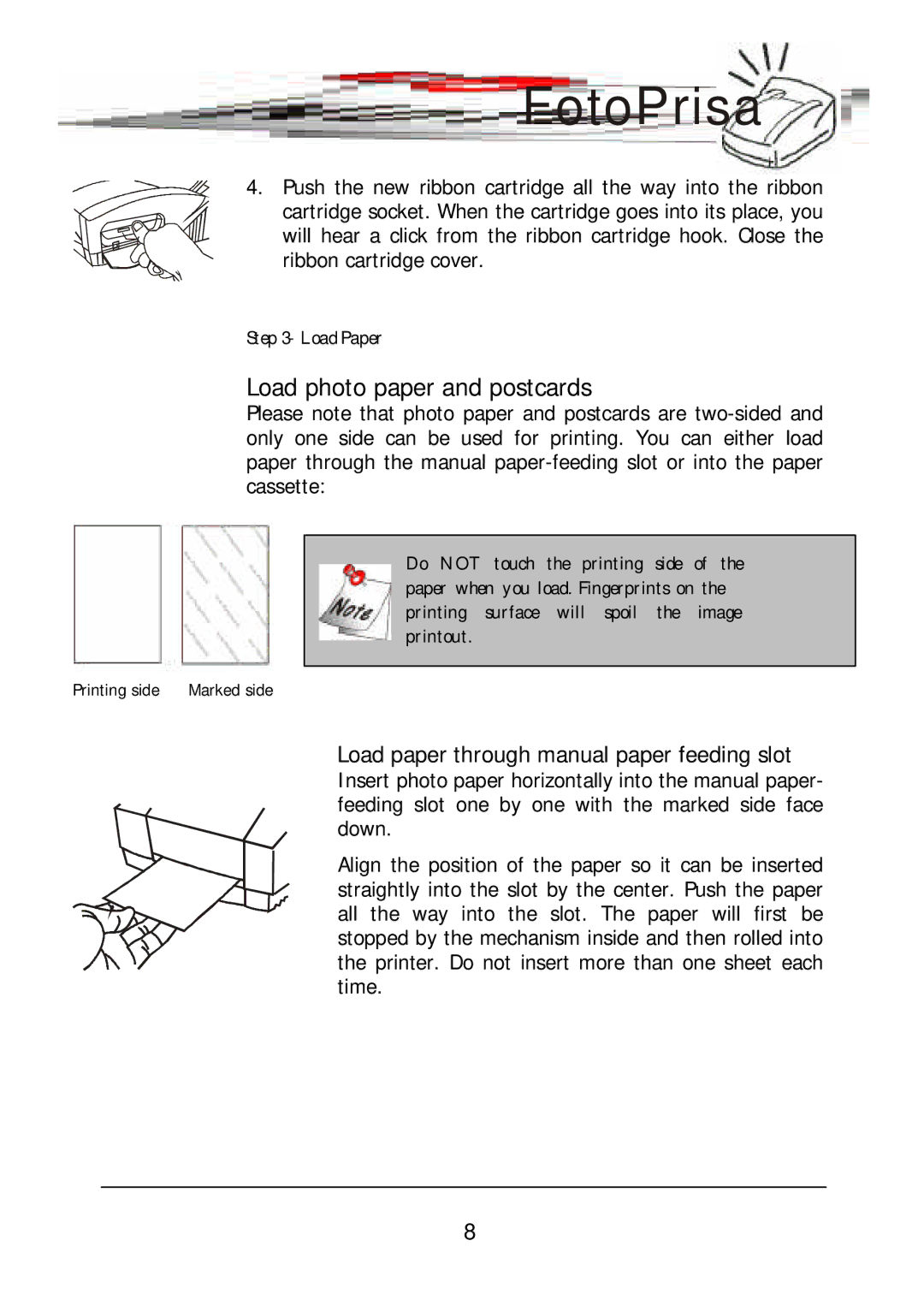 Acer 300P user manual Load photo paper and postcards, Load Paper 