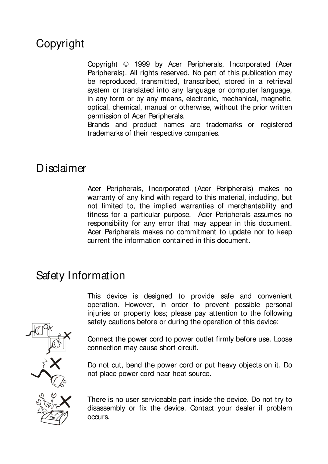 Acer 300P user manual Copyright 