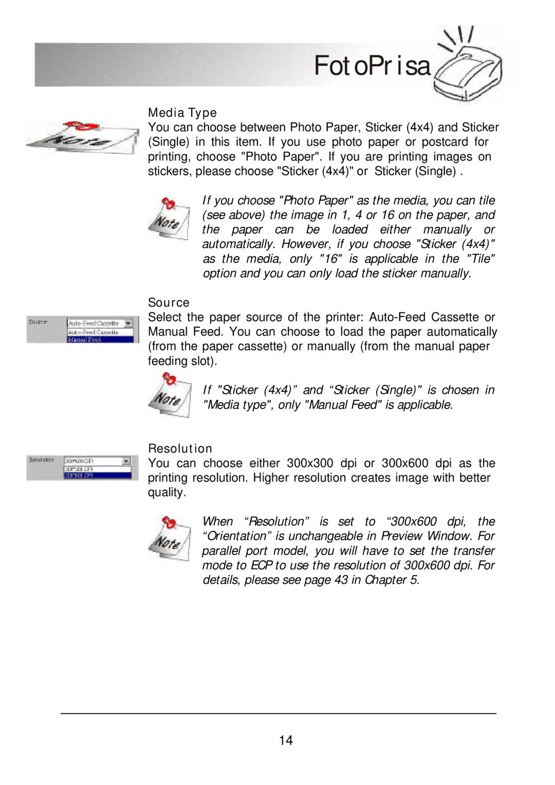 Acer 300P user manual Media Type, Source, Resolution 