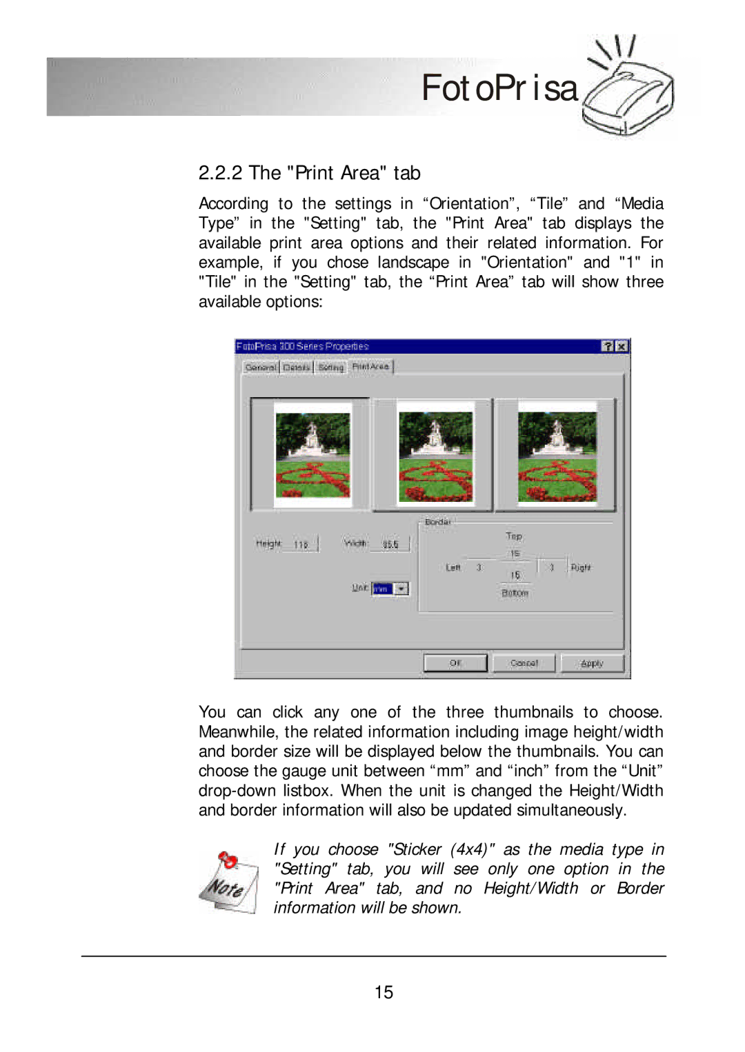 Acer 300P user manual Print Area tab 