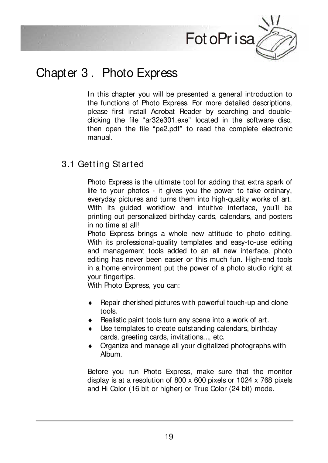 Acer 300P user manual Photo Express, Getting Started 