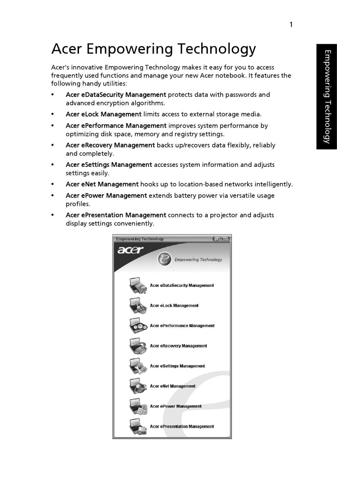 Acer 3010 manual Acer Empowering Technology 