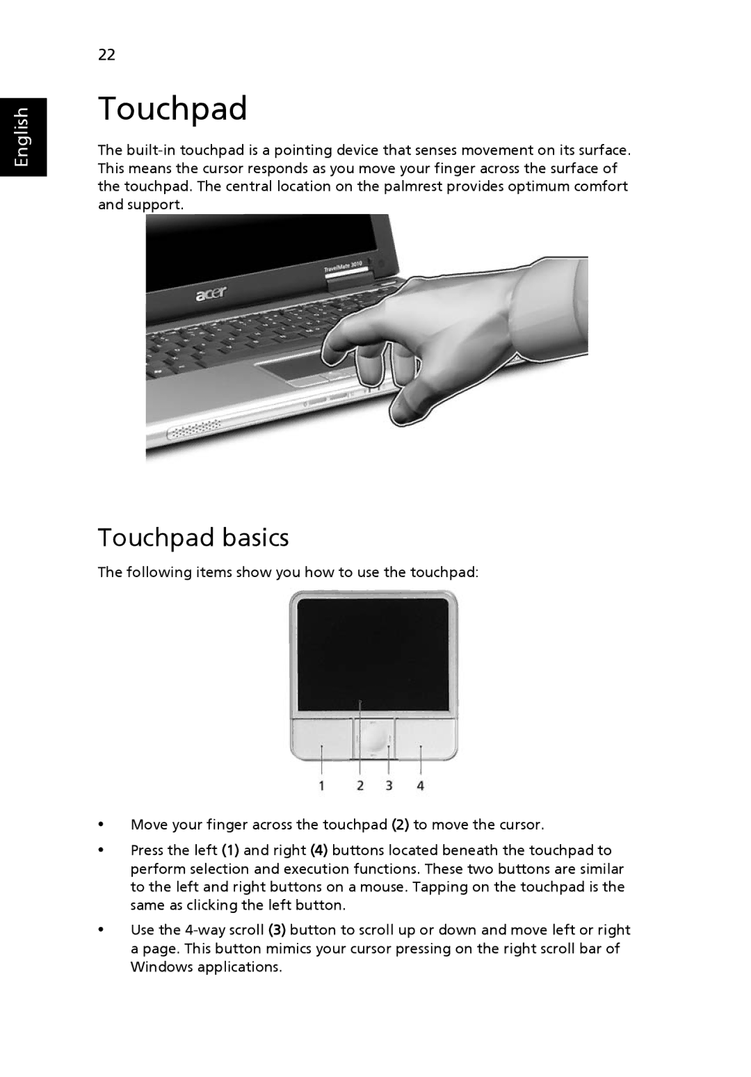 Acer 3010 manual Touchpad basics 