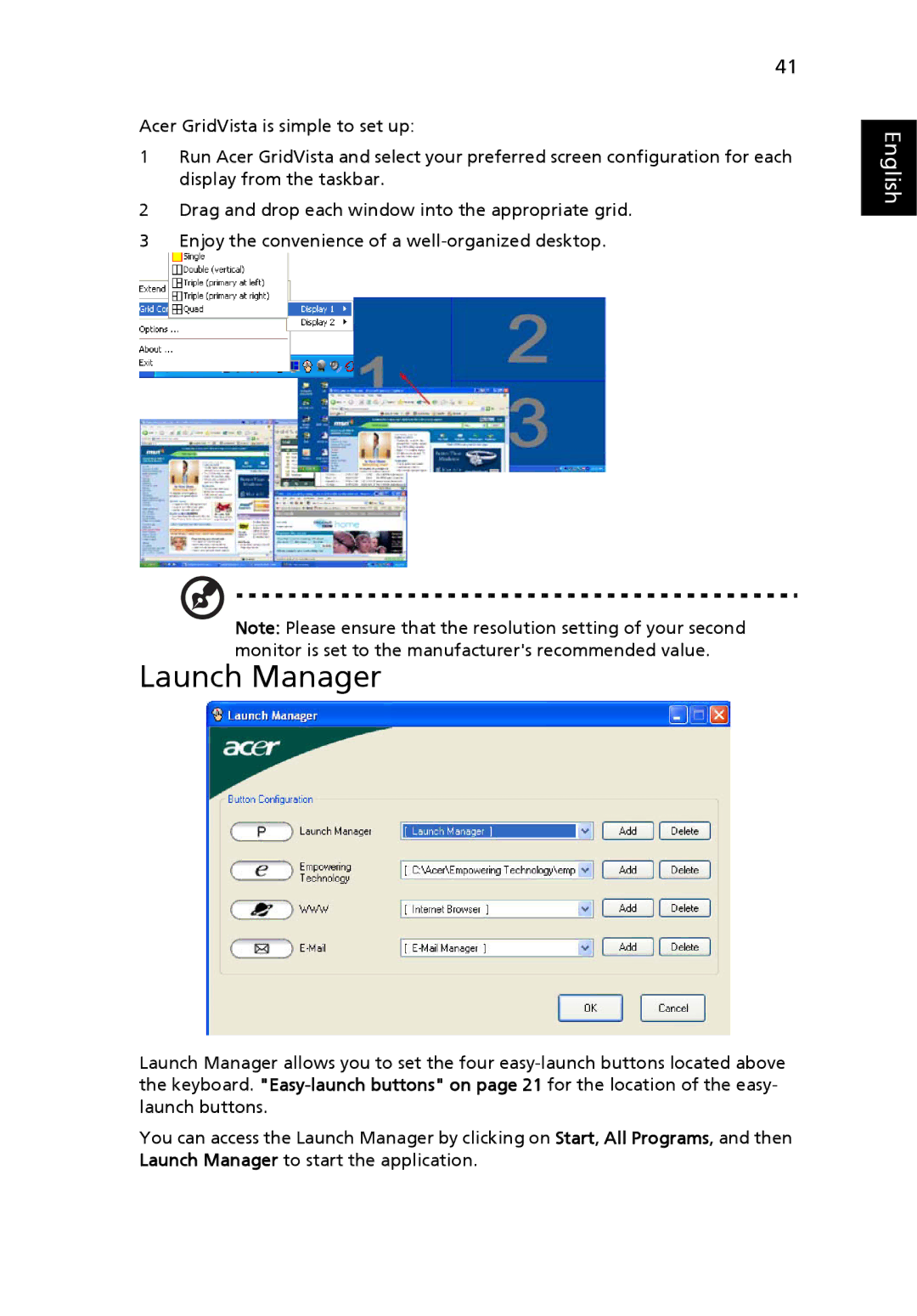 Acer 3010 manual Launch Manager 