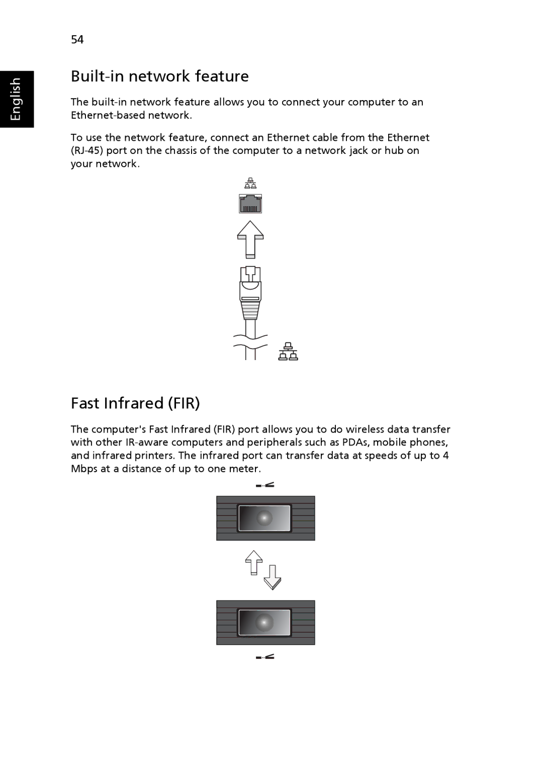 Acer 3010 manual Built-in network feature, Fast Infrared FIR 