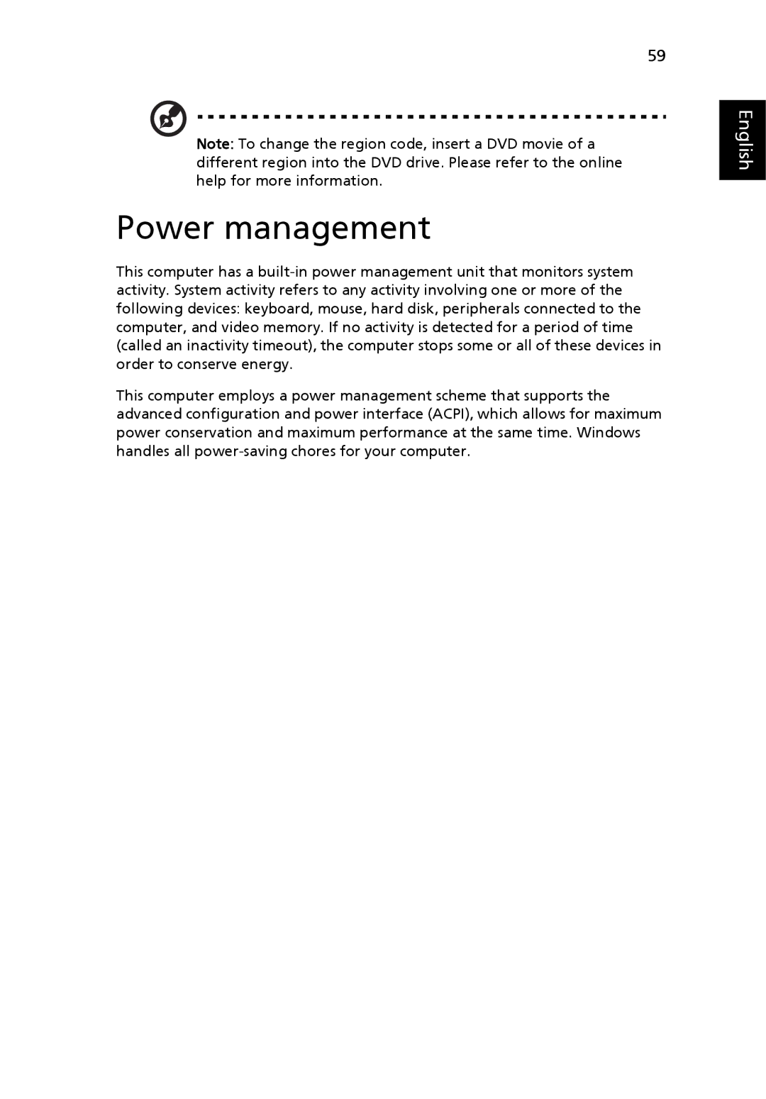 Acer 3010 manual Power management 