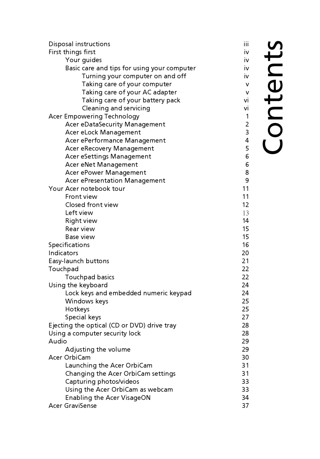 Acer 3010 manual Contents 