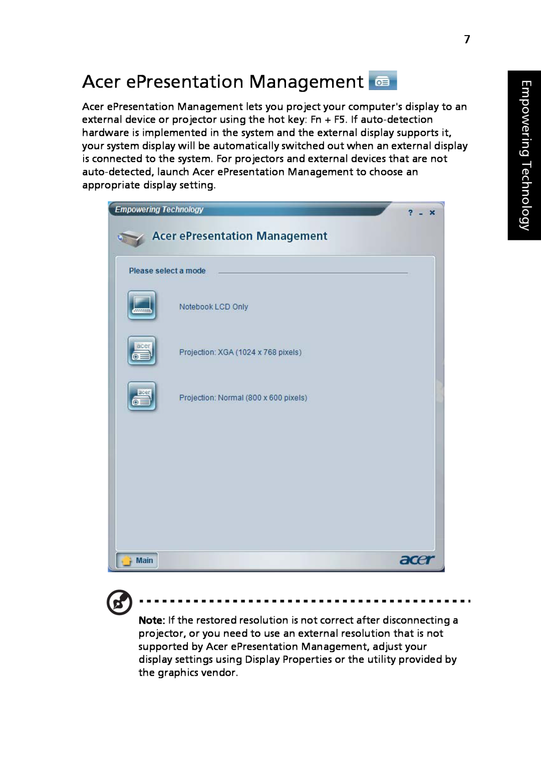 Acer 3040 Series, 3030 Series manual Acer ePresentation Management, Empowering Technology 