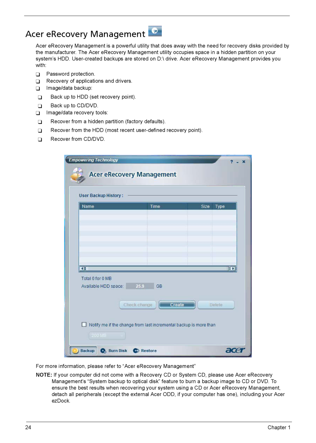 Acer 3040, 3030 manual Acer eRecovery Management 