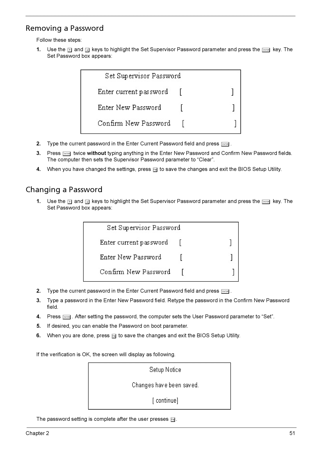 Acer 3030, 3040 manual Removing a Password 