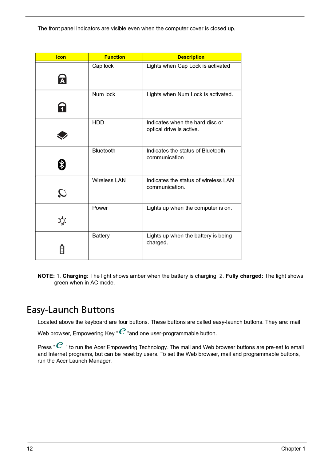 Acer 3050 manual Easy-Launch Buttons, Hdd 