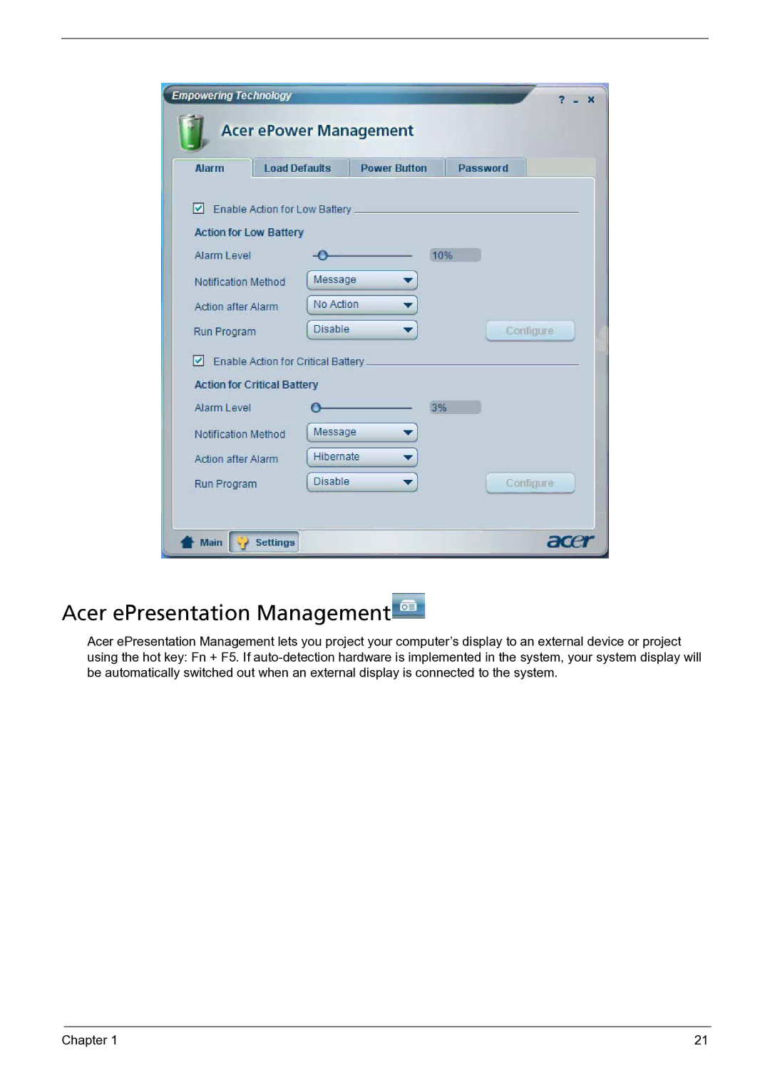 Acer 3050 manual Acer ePresentation Management 