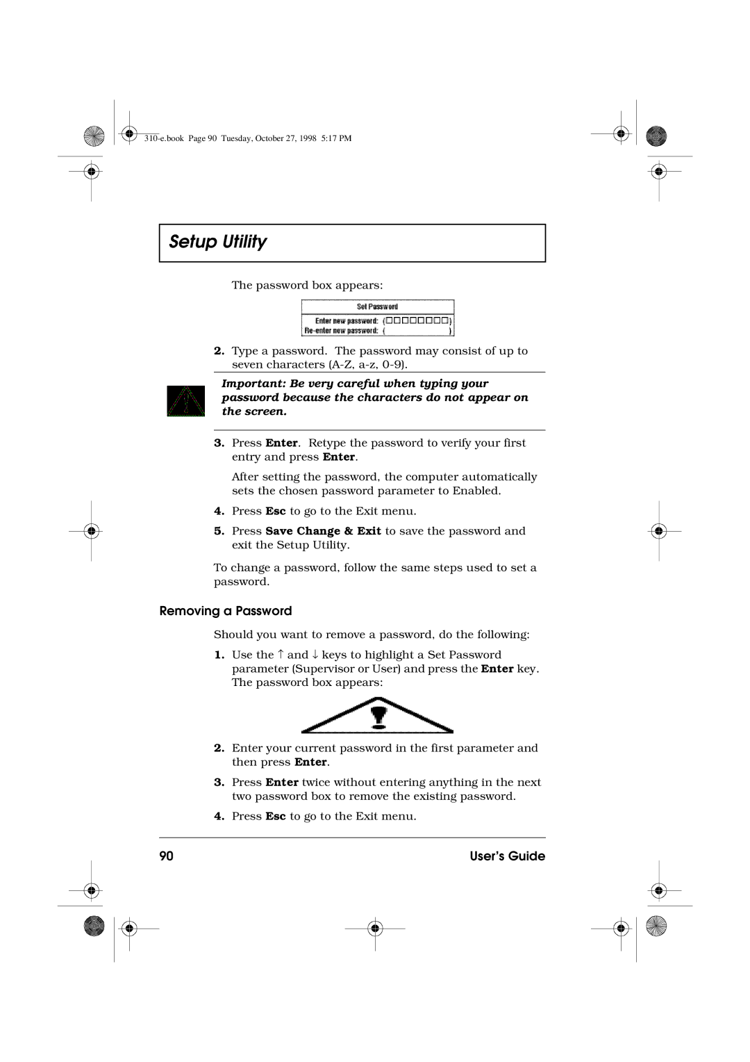 Acer 310 manual Removing a Password 