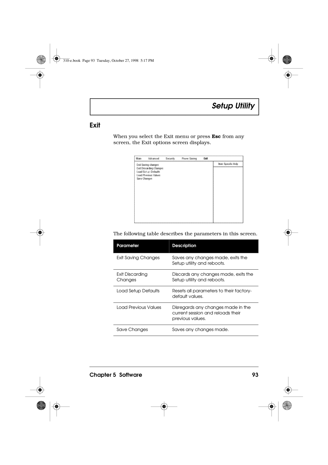 Acer 310 manual Exit 