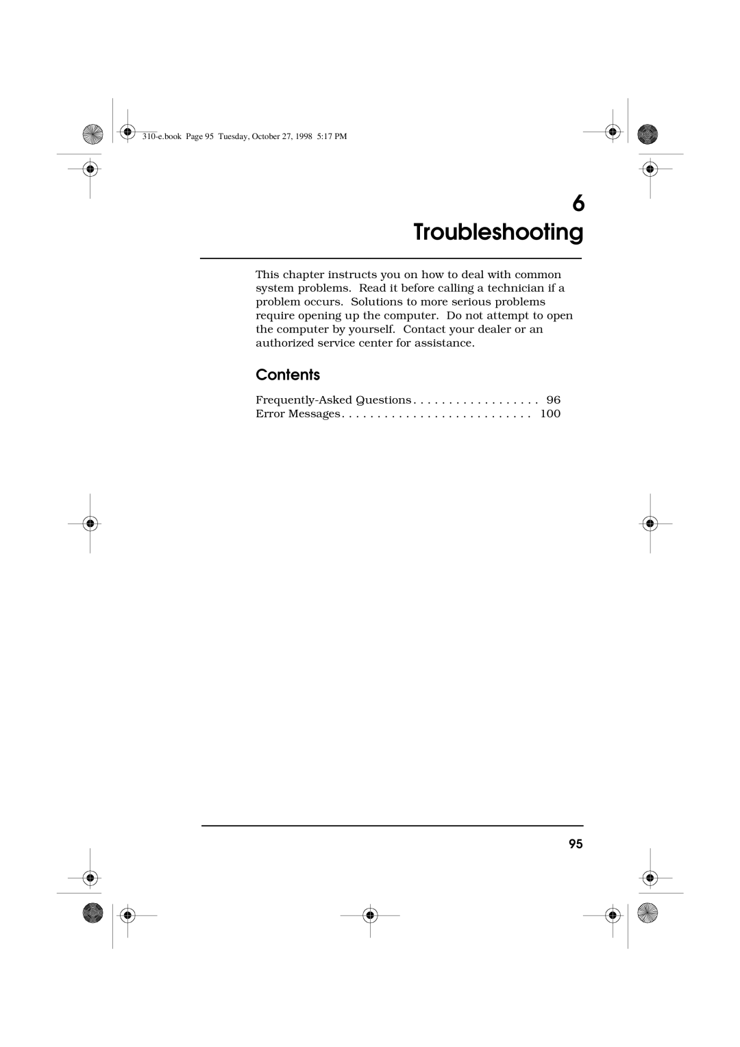 Acer 310 manual Troubleshooting 