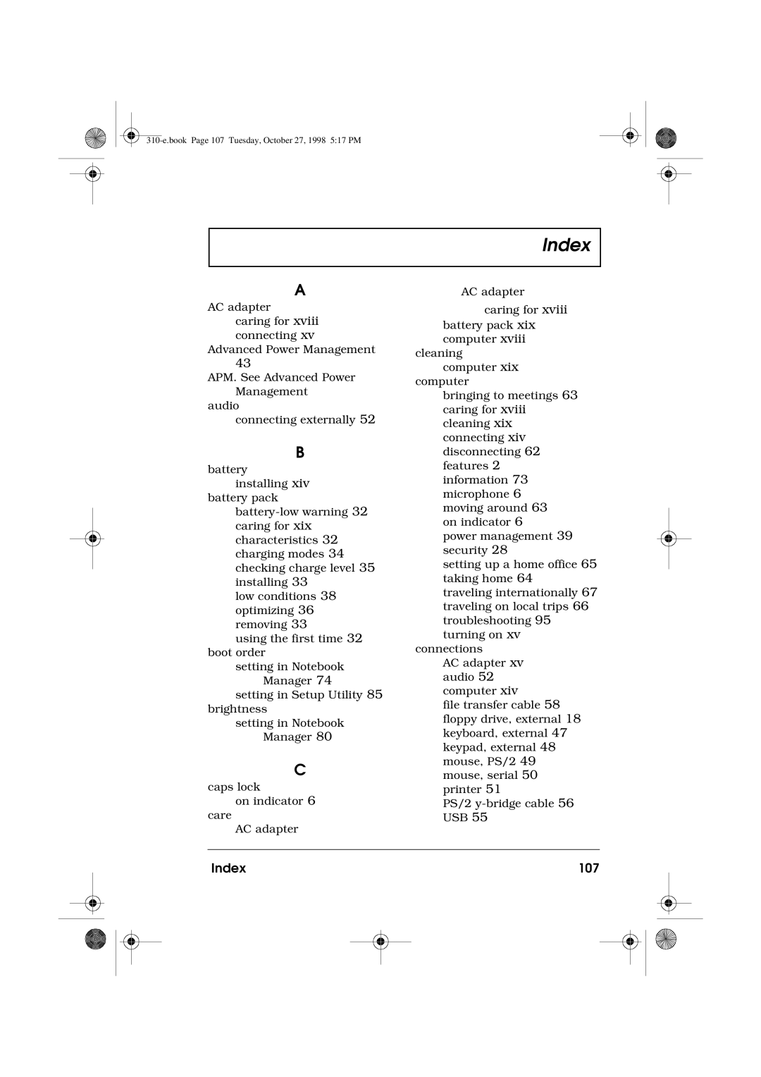 Acer 310 manual Index 107 