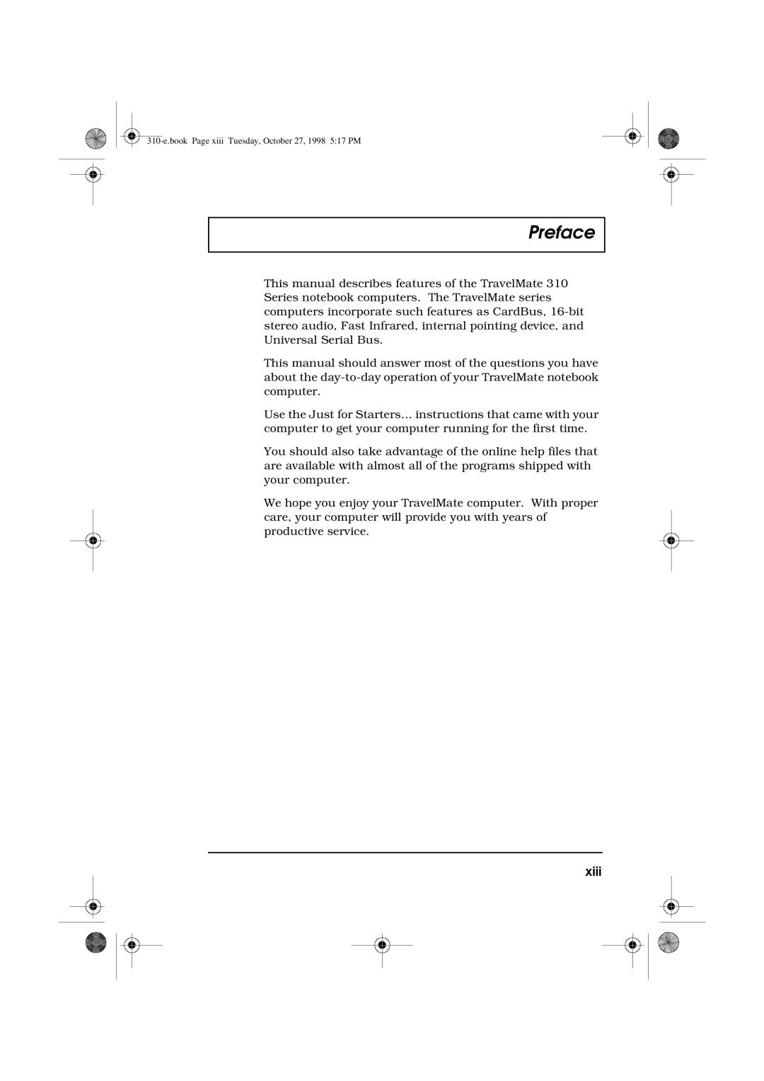 Acer 310 manual Preface, Xiii 