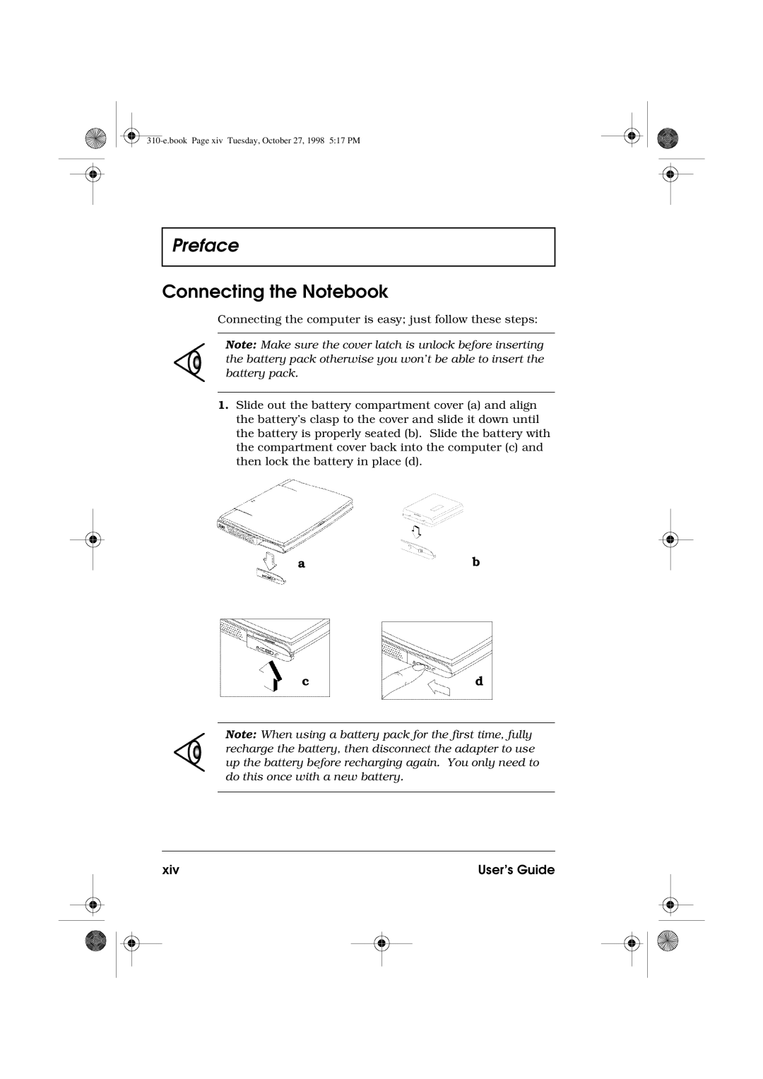 Acer 310 manual Connecting the Notebook, Xiv User’s Guide 