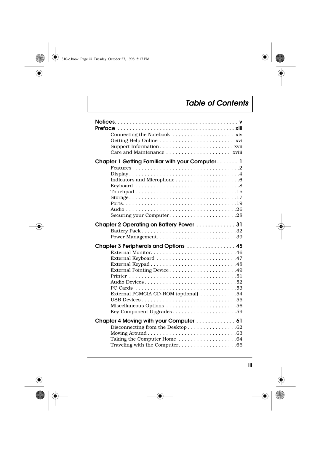 Acer 310 manual Table of Contents 